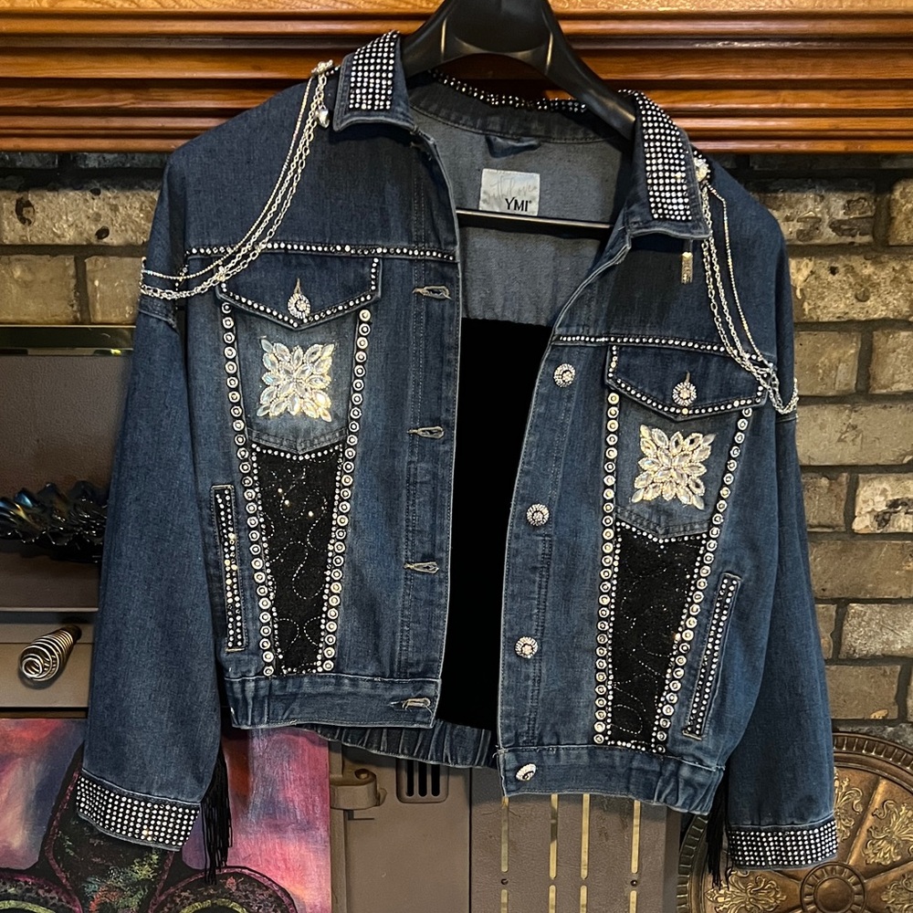 YMI Dark Blue Embellished Jean Jacket